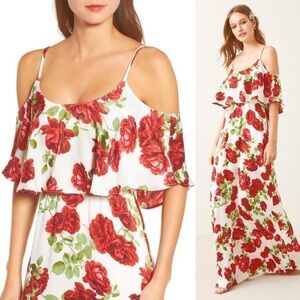 NWT SHOW ME YOUR MUMU Caitlin Ruffle Maxi Dress Antique Rose Chiffon, Size Small